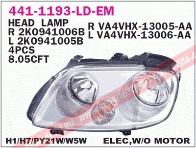 Купить Фара Volkswagen Caddy, Touran DEPO 441-1193L-LD-EM (фото1) подбор по VIN коду, цена 3696 грн.