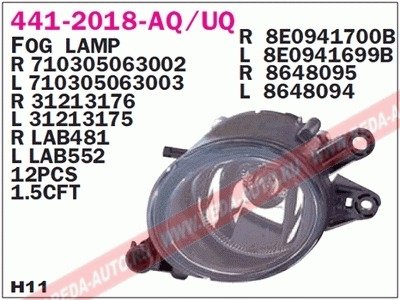 Купить Фара противотуманна Audi A4 DEPO 441-2018R-UQ (фото1) подбор по VIN коду, цена 1187 грн.