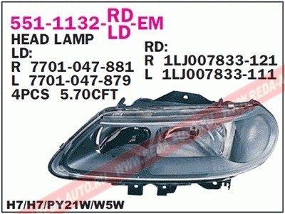 Фара передняя DEPO 551-1132L-LD-EM