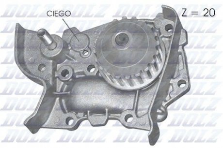 Водяний насос Kangoo/Clio/Megane 1.4i 96- (20z) Renault Clio, Megane, Kangoo, Dacia Solenza DOLZ r214