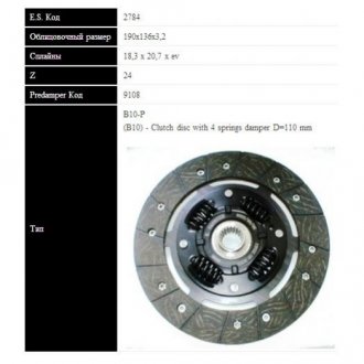 SASSONE VW Диск сцепления GOLF,POLO 1.0-1.3 (190мм, 4 пружины) E.SASSONE 2784 ST
