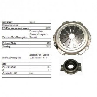 SASSONE FIAT Комплект зчеплення (повний) RITMO,REGATA 1.3 83- 180 E.SASSONE y043 ST