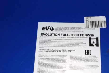 Масло 5W30 Evolution Full-Tech FE (208L) (C4/RN 0720/MB226.51) ELF 194811