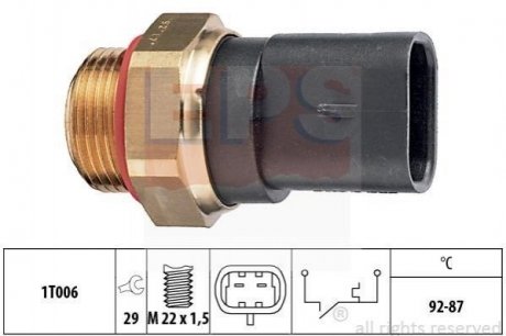 Датчик увімкнення вентилятора (92-87°C) Alfa Romeo 145,146,155 94-97 /Fiat Brava, Palio, Punto 93-02 Alfa Romeo 33, Fiat Panda, Tipo, Uno, Lancia Delta, Thema, Fiat Croma, Punto, Alfa Romeo 145, 146, Fiat Ducato EPS 1.850.187