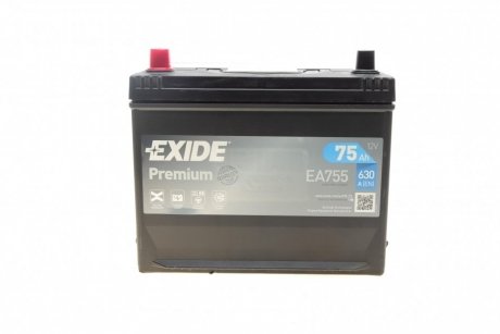 Аккумуляторная батарея 75Ah/630A (270x173x222/+L/B01) Premium Азия EXIDE ea755