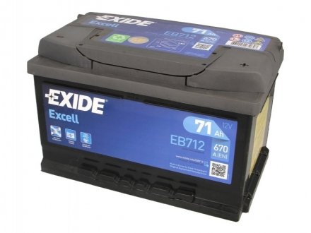 Акумуляторна батарея 71Ah/670A (278x175x175/+R/B13) Excell EXIDE eb712