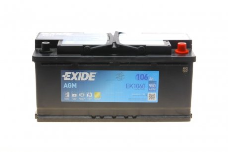 Акумуляторна батарея 106Ah/950A (393x175x190/+R/B13) (Start-Stop AGM) (аналог EK1050) EXIDE ek1060