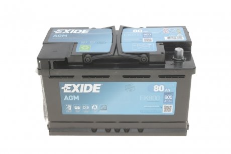 Аккумуляторная батарея 80Ah/800A (315x175x190/+R/B13) (Start-Stop AGM) BMW F20, E91, E82, X1, X3, F10, E90, E46, E81, E92, E88 EXIDE ek800