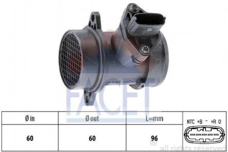 Расходомер воздуха (5 конт.) FIAT DOBLO/PUNTO 1.3D/1.4 03- Fiat Punto, Panda, Doblo, Lancia Musa FACET 10.1158