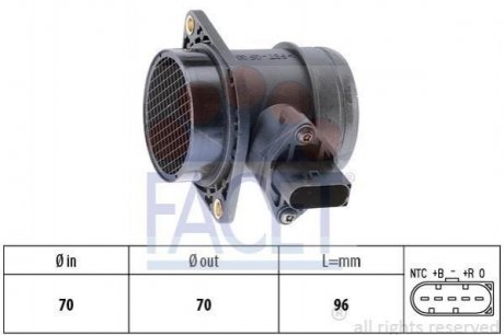 Расходомер воздуха (5 конт.) VW GOLF IV/SKODA OCTAVIA 1.2/1.8/2.0 96-10 Audi A6, Volkswagen Sharan, Audi A8, A4, Volkswagen Bora, Seat Toledo, Volkswagen Passat, Golf, Skoda Octavia, Seat Leon, Skoda Fabia FACET 10.1380