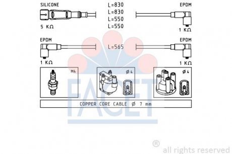 Купить Комплект кабелей зажигания Volkswagen Transporter FACET 47159 (фото1) подбор по VIN коду, цена 1628 грн.