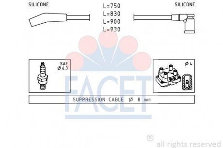 Комплект кабелей зажигания FACET 4.9568