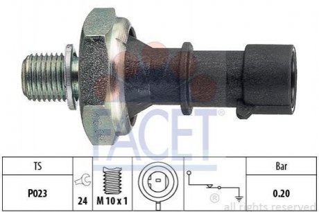 Датчик давления масла (0,2 bar/1 конт./черный) Astra J/H/Zafira B/Cruze 03- 1.7CDTi Opel Astra, Zafira, Chevrolet Cruze, Opel Meriva, Vectra, Corsa FACET 7.0170