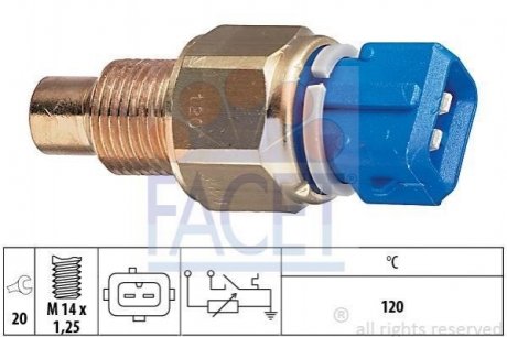 Датчик включения вентилятора Partner 1.8/1.9D (120C)/Scudo/Ducato Peugeot 405, 605, 306, Boxer, 806, Renault Laguna, Fiat Ducato, Citroen Jumper, Peugeot 406, Citroen Jumpy, Fiat Scudo FACET 7.3558