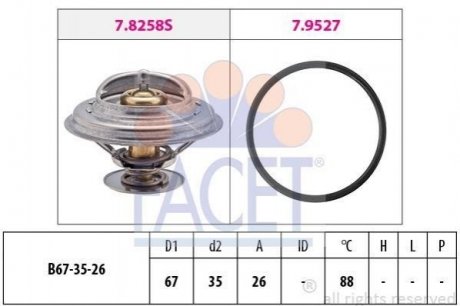 Термостат BMW 3(E30/E36)/5(E34)/Volvo 940 1.6-2.8 87-00 (88C) с прокладкой BMW E30, E36, E34 FACET 7.8258