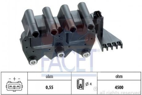 Катушка воспаления Fiat Brava/Doblo/Marea 1.6 95- Fiat Brava, Bravo, Lancia Delta, Fiat Multipla, Doblo, Iveco Daily FACET 9.6245