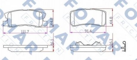 Купити Колодки гальмівні дискові Mitsubishi ASX, Outlander, Pajero, Grandis, Dodge Avenger, Mitsubishi Lancer, Citroen C4 FOMAR fo 931681 (фото1) підбір по VIN коду, ціна 670 грн.