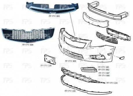 Купить Решетка пластиковая Chevrolet Cruze FPS fp 1711 994 (фото1) подбор по VIN коду, цена 930 грн.