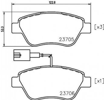 Купить Тормозные колодки перед. Doblo 01-(Bosch) (122.8x53.6) с датчиком Fiat Panda, Punto, Alfa Romeo Mito, Fiat Grande Punto, Lancia Musa, Fiat Doblo, 500 HELLA 8DB355018-821 (фото1) подбор по VIN коду, цена 1469 грн.