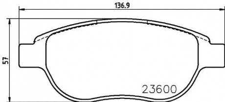 Тормозные колодки перед. Berlingo/Partner 01-/Doblo 03- (137x57.3x19) HELLA 8DB355018-871