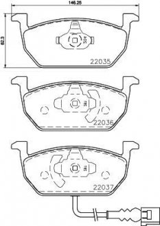 Купить Колодки тормозные дисковые комплект; передняя. Volkswagen Golf, Seat Leon, Audi A3, Skoda Octavia HELLA 8DB355021951 (фото1) подбор по VIN коду, цена 1698 грн.