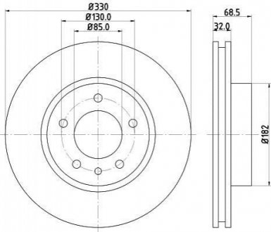 Гальмівний диск перед. Touareg/Cayenne 330mm 3.0-4.2 02- (PRO) Лівий HELLA 8DD 355 109-721