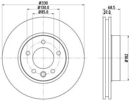 Тормозной диск перед. Touareg/Cayenne 330mm 3.0-4.2 02- (PRO) Правый Volkswagen Touareg, Porsche Cayenne HELLA 8DD355109-741