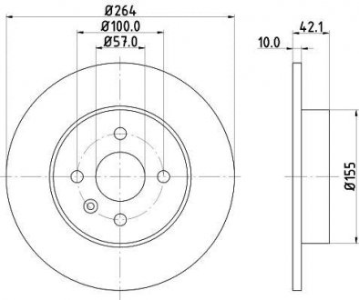 Диск тормозной зад. 264x10x42.2 Opel Meriva 1.6I 16V, 1.7DTI/CDTI, 1.8 03.05- HELLA 8DD 355 110-271