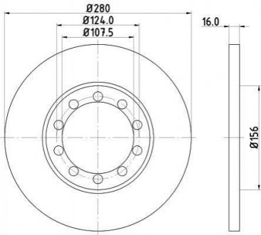 Тормозной диск зад. Transit V347 06- (H=16mm) HELLA 8DD355113-291