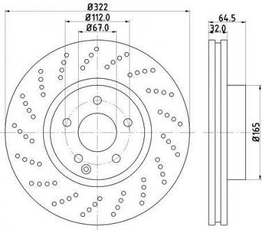 Тормозной диск передний вентилируемый с перфорацией. MB E W212 4matic HELLA 8DD 355 114-231
