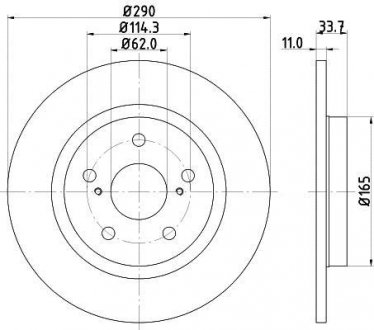 Диск тормозной задний Toyota Avensis 09- HELLA 8DD 355 116-121