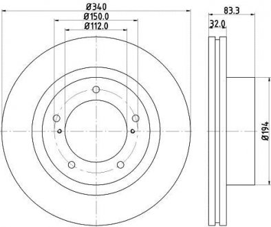 Диск гальмівний з покриттям PRO; передн. Lexus LX, Toyota Land Cruiser HELLA 8DD355116551