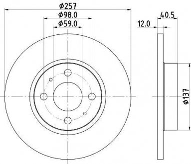 PRO FIAT Тормозной диск передний. 500 09 10-, LANCIA, ALFA ROMEO Fiat 500, Punto, Panda HELLA 8DD 355 117-931