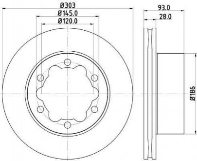 Тормозной диск зад. Sprinter/Crafter 06- (1.8-3.5t) 303mm HELLA 8DD355118-061