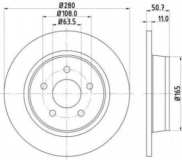 Купити Гальмівний диск зад. Transit Connect/Kuga/C-max 10- 1.0-2.0 (PRO) Ford C-Max, Connect, Transit, Kuga, KA HELLA 8DD355118-211 (фото1) підбір по VIN коду, ціна 2518 грн.