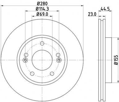 Гальмівний диск передн Hyundai Creta, Elantra, I30, Kona, Veloster Kia Ceed 1.0-1.8 09.10- HELLA 8DD 355 118-371