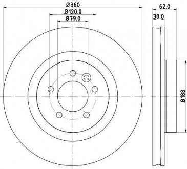 Диск гальмівний з покриттям PRO; передн. Land Rover Discovery, Range Rover HELLA 8DD355118871