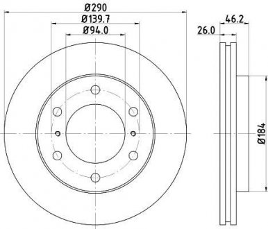 PRO MITSUBISHI ДИСК ГАЛЬМIВНИЙ ПЕРЕДНIЙ. Pajero 3.2DI-D 07-,3.8 V6 07- HELLA 8DD 355 119-071