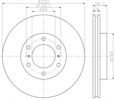 Тормозной диск перед. Mitsubishi Pajero 3.2 DiD 06- HELLA 8DD 355 119-081