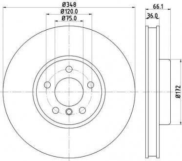 Диск тормозной перед. левый BMW 5 (F07, F10, F11, F18), 6 (F12, F13, F06), 7 (F01, F02, F03, F04) 3.0/3.5/4.0D 09- BMW F10, F13, F01, F04, F12, F07, F11, F06 HELLA 8DD 355 119-261