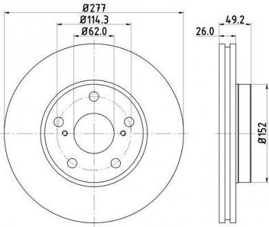 Диск тормозной перед. TOYOTA AURIS, AURIS SPORTS, COROLLA 1.2-1.8H 10.12- HELLA 8DD 355 119-661