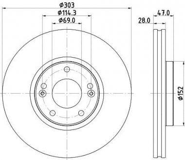 PRO HYUNDAI Тормозной диск передний. GRANDEUR 2.2, 2.4, 3.3, KIA Hyundai Sonata, Elantra, KIA Magentis HELLA 8DD 355 122-501