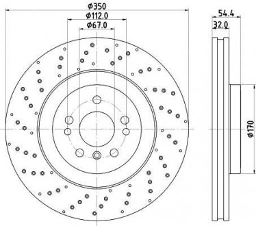 Диск тормозной PRO High Carbon; передняя. Mercedes M-Class, GLE-Class HELLA 8DD355122541