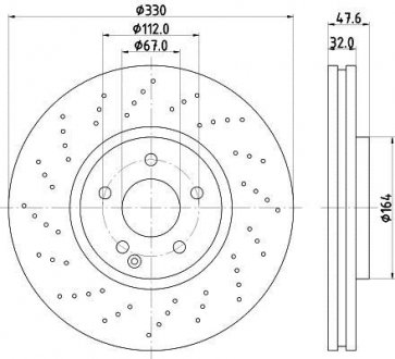 Диск гальмівний (High Carbon) передній W220 4-matic Mercedes W211, W220, S211 HELLA 8DD 355 128-151