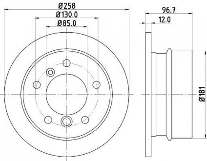 PRO HIGH CARBON DB ДИСК ГАЛЬМIВНИЙ ЗАДНIЙ. Sprinter VW LT 96- (258*12) HELLA 8DD 355 128-401