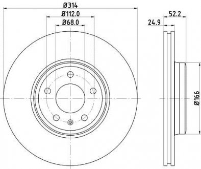 Диск гальмівний передний (314mmx25mm) AUDI A4 1.4 TFSI/1.8 TFSI/1.8 TFSI quattro/2.0 TDI/2.0 TDI quattro/2.0 TFSI/2.0 TFSI flexible fuel/2.0 TFSI flexible fuel quattro/2.0 TFSI quattro/ Audi Q5, A5, A4 HELLA 8DD 355 128-711