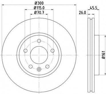 PRO HIGH CARBON CHEVROLET Диск тормозной передний.Cruze 1.6 09-,Opel Astra j (16&quot;) D=300 HELLA 8DD 355 129-171