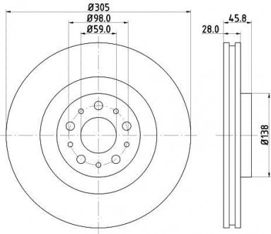 PRO HIGH CARBON FIAT Тормозной диск передний. Doblo 10- HELLA 8DD 355 129-351