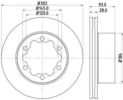 PRO HIGH CARBON DB Диск тормозной задний. Sprinter 509 511 515 518 06- (303,4*28) HELLA 8DD 355 129-411