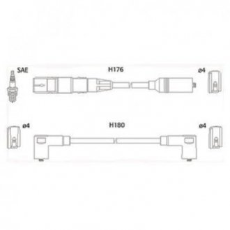 VW Комплект високовольтних дротів (650мм, 550мм, 400мм, 300мм)) Golf III,IV 1.6 94- HITACHI 134766